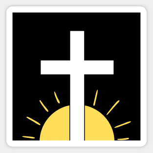 White Christian Cross In Sunrise Magnet